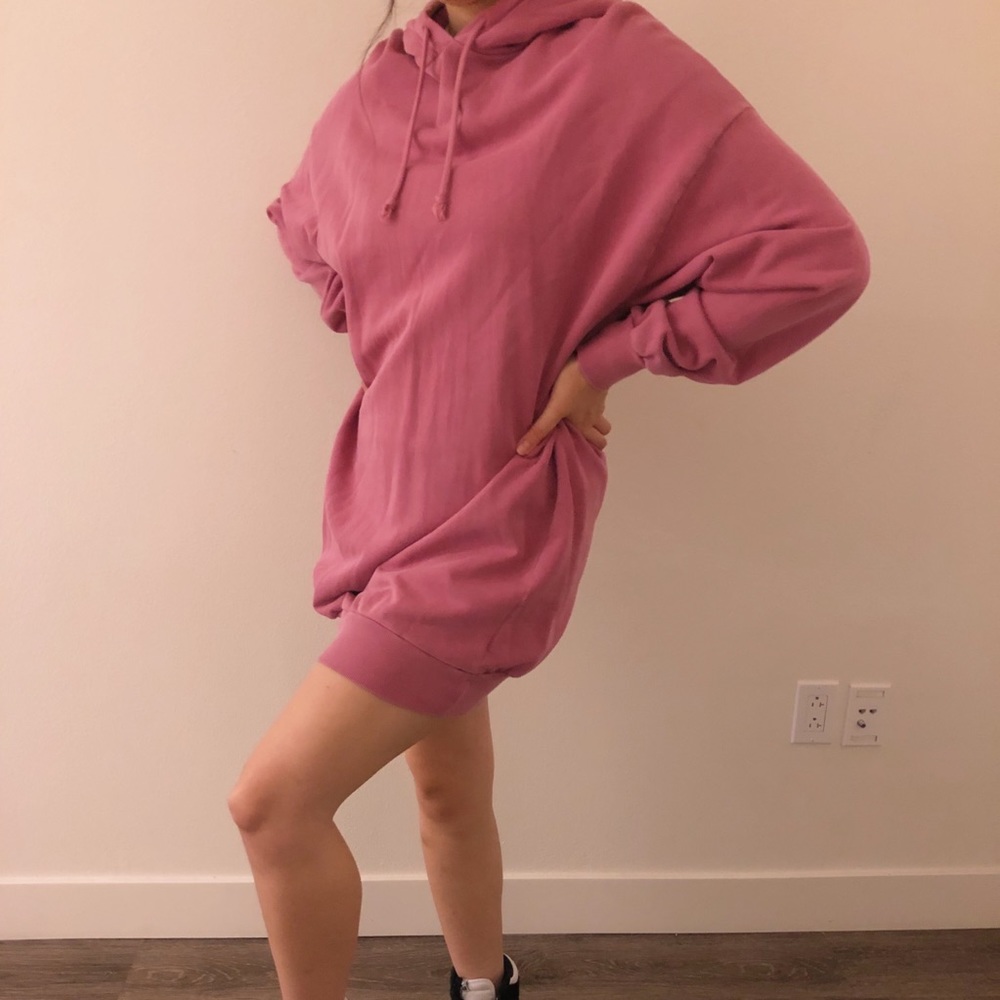 Pink Longline Oversized Hoodie Dress